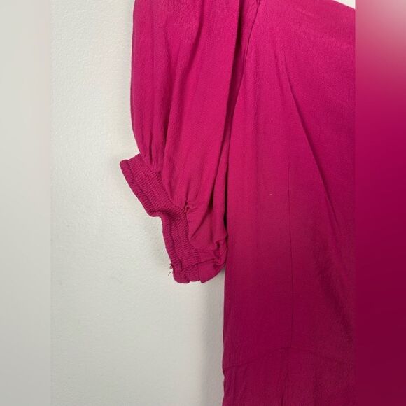 Maeve Pink Resort Faux Wrap Asymmetrical Hem Puff Sleeves Mini Dress Women’s 6 - Picture 8 of 9